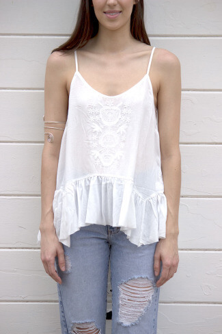 Embroidered Ruffle Tank Close