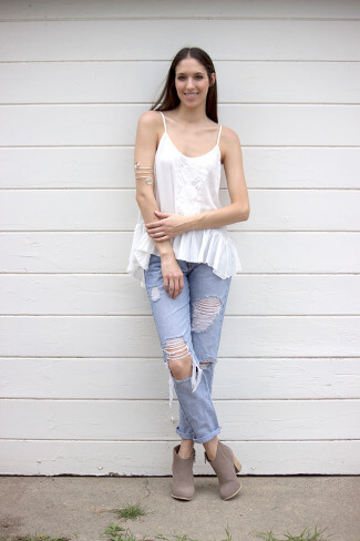 Embroidered Ruffle Tank