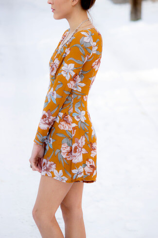 mustard chiffon floral playsuit