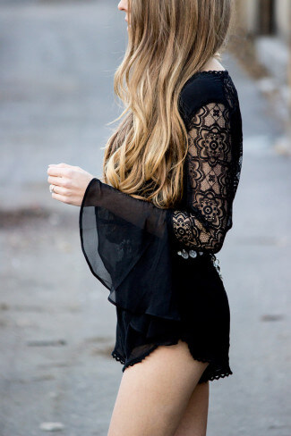 Black Trumpet Sleeve Romper