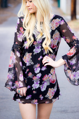 Bell Sleeve Floral Dress