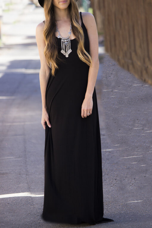 black low back maxi dress