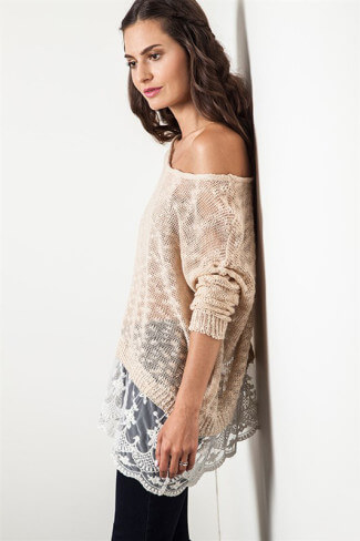 Tan Lace Bottom Sweater