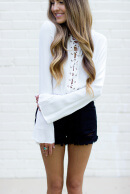 White Lace Up Peasant Top